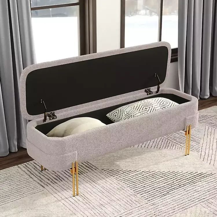 Kirklands Home Benches & Ottomans|Oatmeal Shearling Upholstered Storage Bench Tan