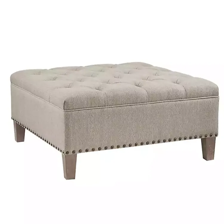 Kirklands Home Benches & Ottomans|Oatmeal Tufted Square Ottoman Tan
