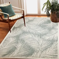 Kirklands Home Outdoor Rugs|Ocean Blue Palm Leaves Outdoor Area Rug, 6x9