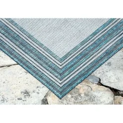 Kirklands Home Outdoor Rugs|Ocean Blue Threaded Frame Outdoor Area Rug, 4x7