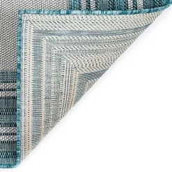 Kirklands Home Outdoor Rugs|Ocean Blue Threaded Frame Outdoor Area Rug, 4x7