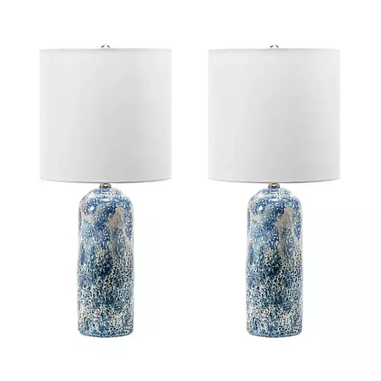 Kirklands Home Table Lamps|Ocean Blues Mottled Pillar Table Lamp White