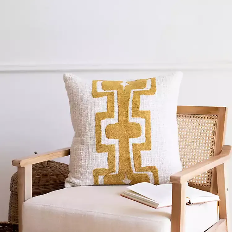 Best Ochre Geometric Stripe Pillow Pillows
