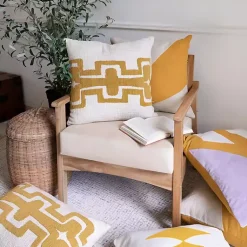 Best Ochre Geometric Stripe Pillow Pillows