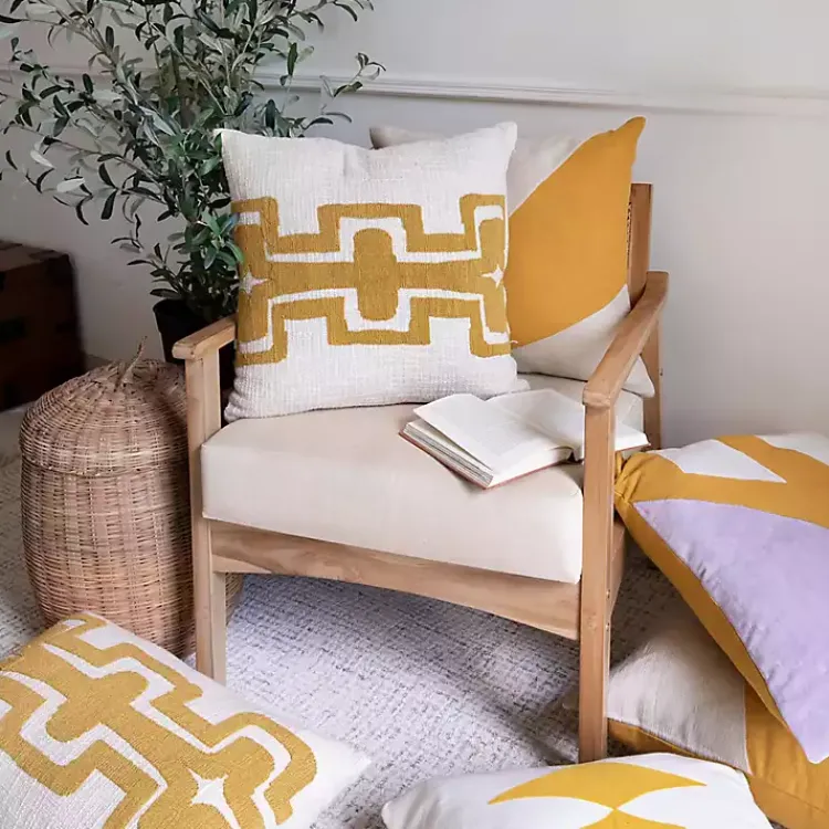 Best Ochre Geometric Stripe Pillow Pillows