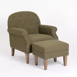 Kirklands Home Accent Chairs|Olive Boucle Tufted Chair & Ottoman Set Green