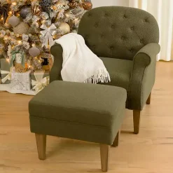 Kirklands Home Accent Chairs|Olive Boucle Tufted Chair & Ottoman Set Green