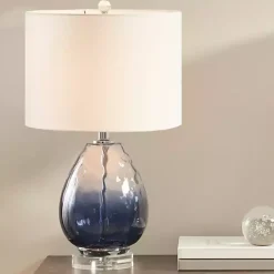 Kirklands Home Table Lamps|Ombre Blue Glass Teardrop Table Lamp White