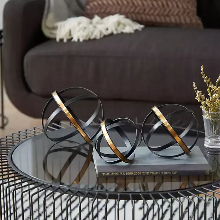 Onyx and Gold 3-pc. Orb Sculpture Set Statues & Figurines