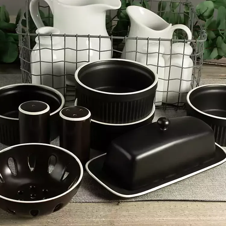 Kirklands Home Kitchen Accessories|Onyx Stoneware 7-pc. Kitchen Accessories Set Black