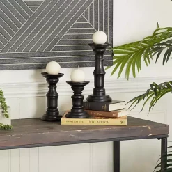 Outlet Onyx Turned Wood 3-pc. Candle Holder Set Candle Holders