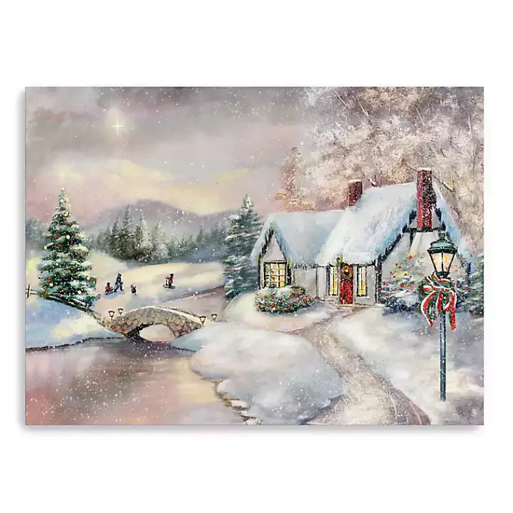 Best Opal Snowy Christmas House Giclee Canvas Art Print Christmas Art & Wall Decor