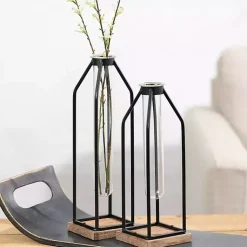 New Open Iron Frame Tube Vases, Set of 2 Vases