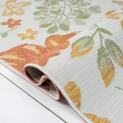 Kirklands Home Outdoor Rugs|Orange & Green Floral Reversible Outdoor Rug, 5x7