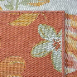 Kirklands Home Outdoor Rugs|Orange & Green Floral Reversible Outdoor Rug, 5x7