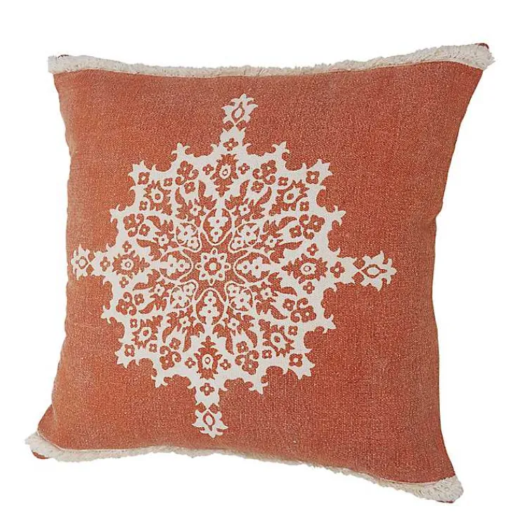 Clearance Orange and White Medallion Pillow Pillows
