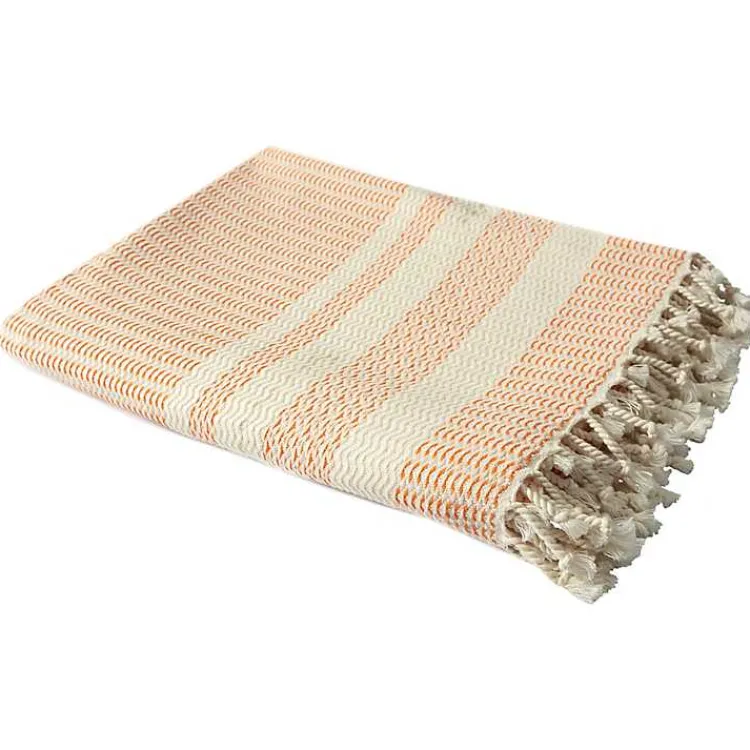 New Orange and White Stripes Cotton Throw Blankets & Throws
