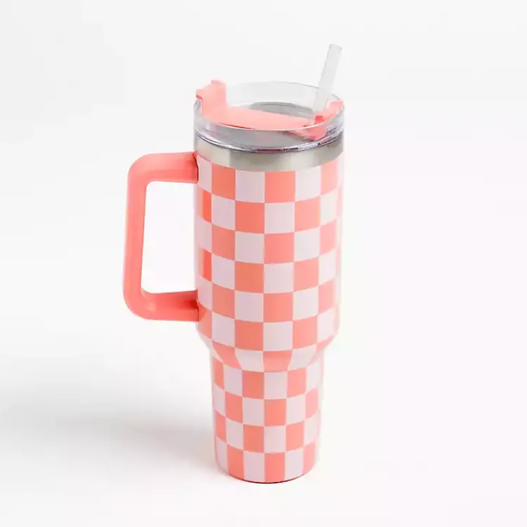 Kirklands Home Glassware & Drinkware|Checkered Otto 40 oz. Insulated Tumbler Orange