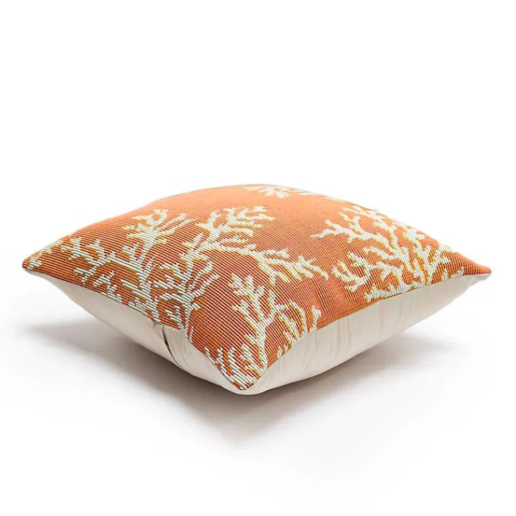 Kirklands Home Outdoor Cushions & Pillows|Orange Coral Woven Outdoor Throw Pillow