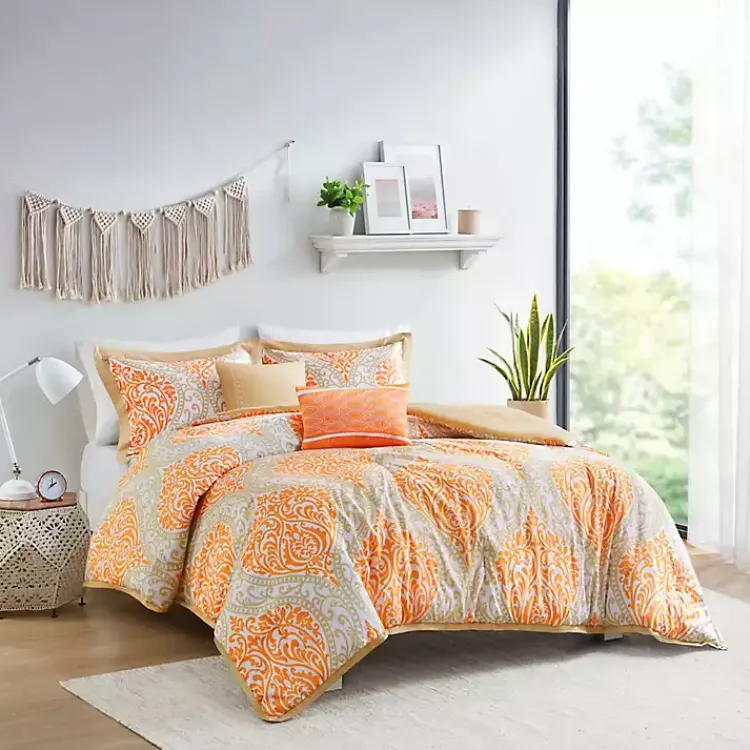Kirklands Home Comforters|Orange Damask 4-pc. Twin/Twin XL Comforter Set