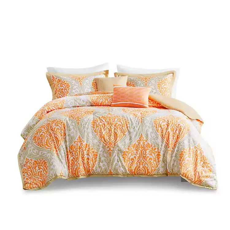 Kirklands Home Comforters|Orange Damask 4-pc. Twin/Twin XL Comforter Set