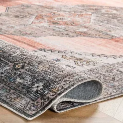 Kirklands Home Accent Rugs|Orange Distressed Medallion Washable Runner