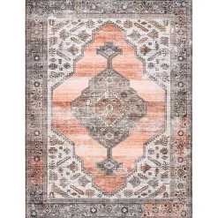 Kirklands Home Area Rugs|Orange Distressed Medallion Washable Area Rug, 3x5