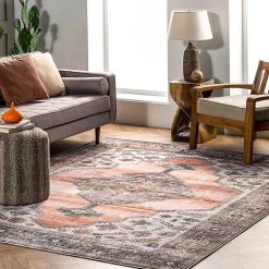 Kirklands Home Area Rugs|Orange Distressed Medallion Washable Area Rug, 3x5
