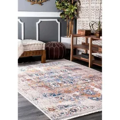Kirklands Home Area Rugs|Orange Eli Medallion Fringe Area Rug, 5x8