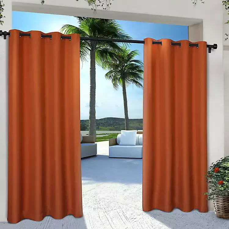Kirklands Home Outdoor Curtains|Eliza Outdoor Curtain Panel Set, 96 in. Orange