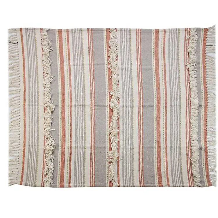 New Orange Fringe Line Work Throw Blankets & Throws