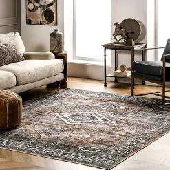 Kirklands Home Area Rugs|Orange Global Pattern Washable Area Rug, 4x6