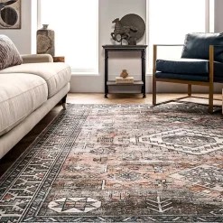 Kirklands Home Area Rugs|Orange Global Pattern Washable Area Rug, 4x6