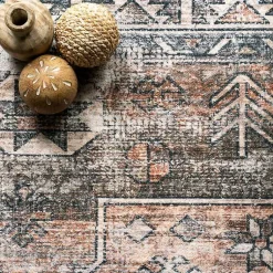 Kirklands Home Area Rugs|Orange Global Pattern Washable Area Rug, 4x6