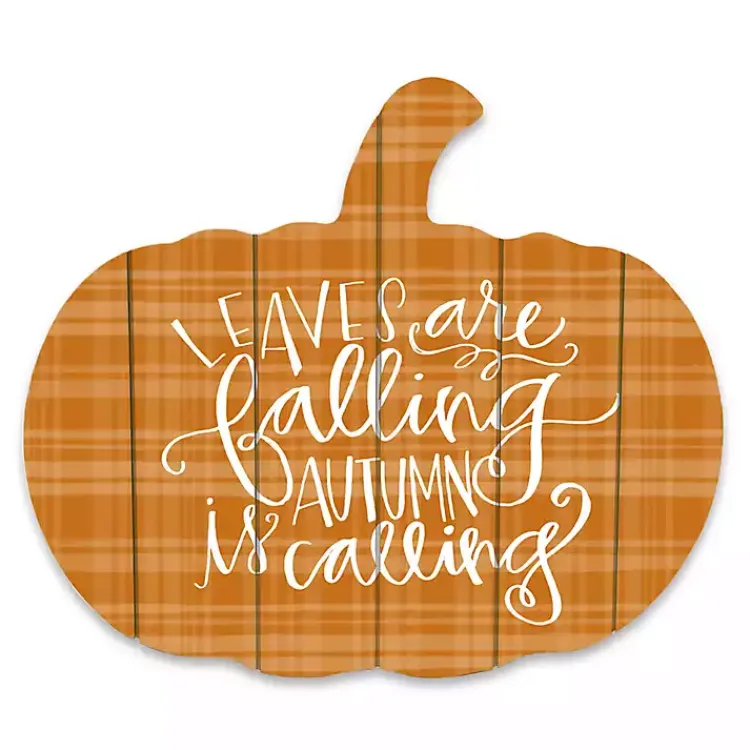 Online Leaves Falling Plaid Pumpkin Wall Plaque Fall