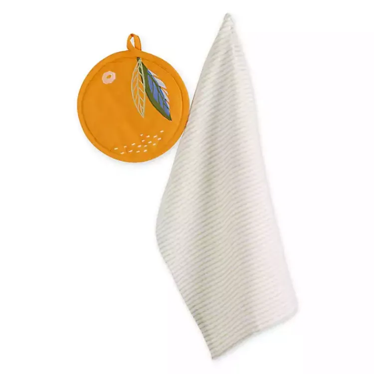 Kirklands Home Kitchen Accessories|Orange 2-pc. Kitchen Towel and Pot Holder Set