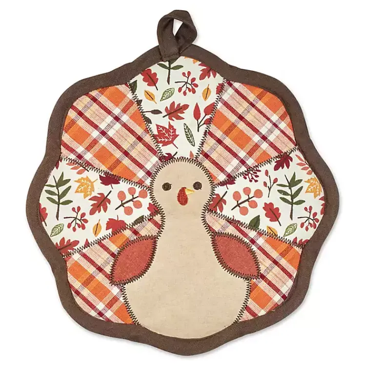Best Orange Plaid Turkey 3-pc. Potholder & Towel Set Fall