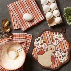 Best Orange Plaid Turkey 3-pc. Potholder & Towel Set Fall