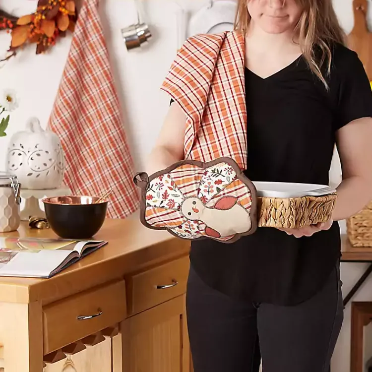Best Orange Plaid Turkey 3-pc. Potholder & Towel Set Fall