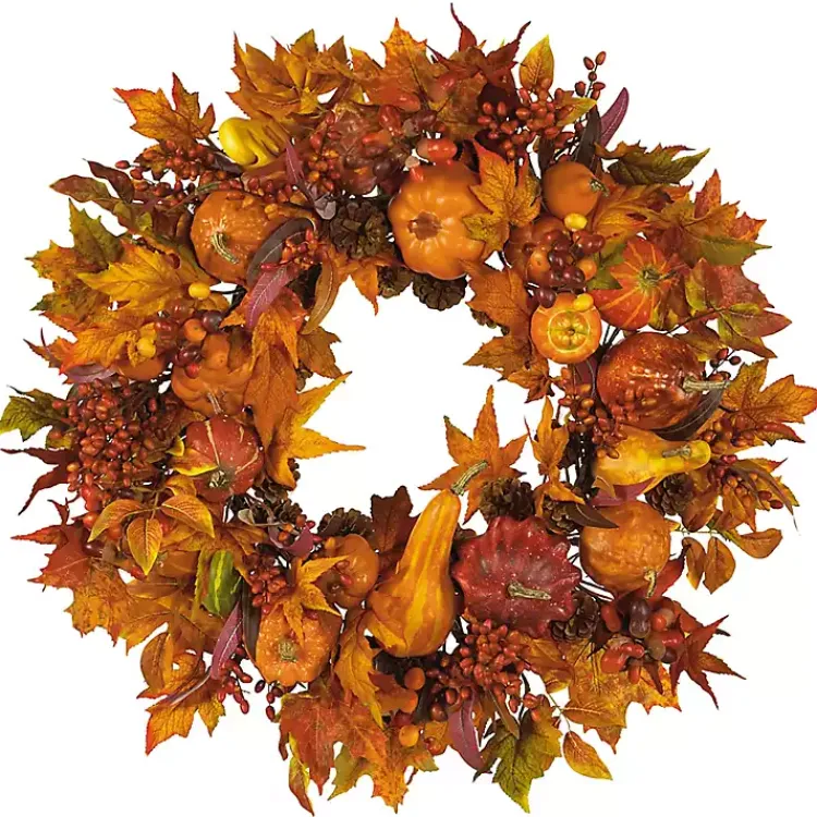 Sale Orange Pumpkin Gourd and Berry Wreath Wreaths