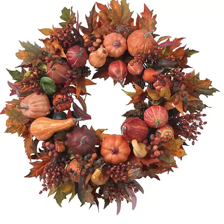Sale Orange Pumpkin Gourd and Berry Wreath Wreaths