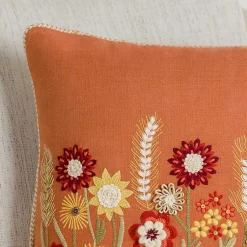 New Rust Embroidered Floral Throw Pillow Pillows