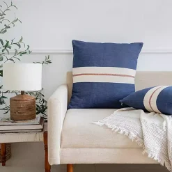 Orange Single Stripe Navy Pillow Pillows