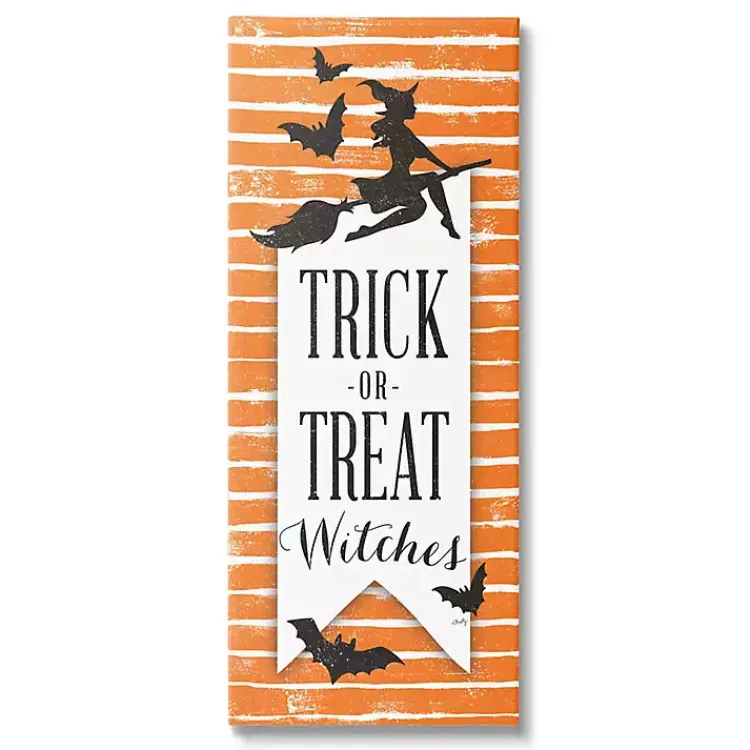 Sale Orange Stripe Trick or Treat Wall Plaque Halloween