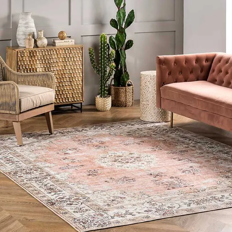 Kirklands Home Area Rugs|Vintage Floral Washable Runner Orange