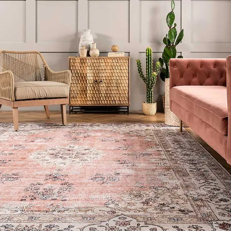 Kirklands Home Area Rugs|Vintage Floral Washable Runner Orange