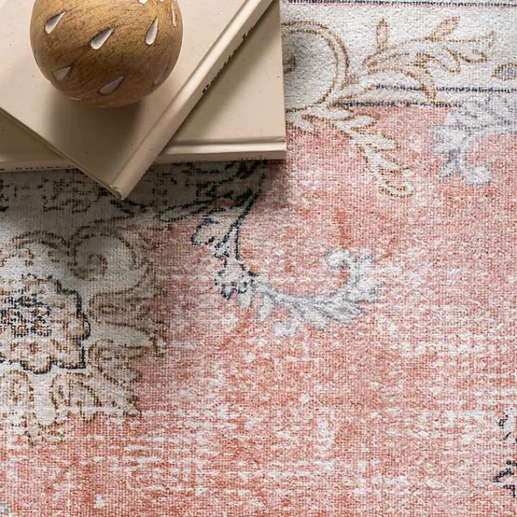 Kirklands Home Area Rugs|Vintage Floral Washable Runner Orange