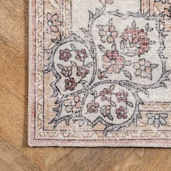 Kirklands Home Area Rugs|Vintage Floral Washable Runner Orange