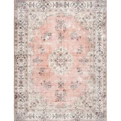 Kirklands Home Area Rugs|Vintage Floral Washable Area Rug, 3x5 Orange