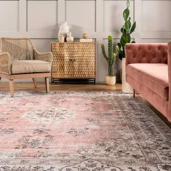 Kirklands Home Area Rugs|Orange Vintage Floral Washable Area Rug, 4x6